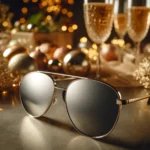 DALLE 2025-03-22 161233 - A stylish pair of sunglasses with a New Year ambiance The sunglasses have a sleek gold or silver frame with reflective lenses The background feature